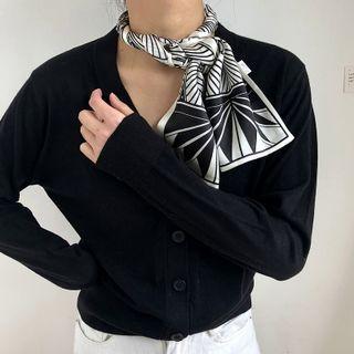 Printed Silk Narrow Scarf Black - 150x15cm - J311