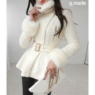 Eco-fur Detail Peplum Jacket