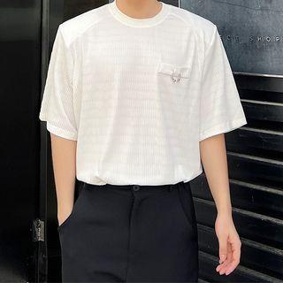 Elbow-sleeve Metal-accent T-shirt