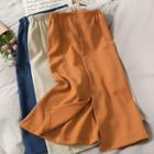 Elastic High-waist Slited Midi Skirt