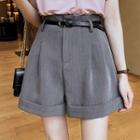 Roll-up High-waist Wide-leg Shorts