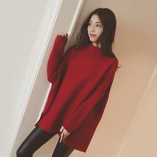 Mock Neck Side Slit Sweater