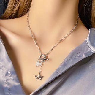 Angel & Heart Pendant Stainless Steel Necklace X712 - Silver - One Size