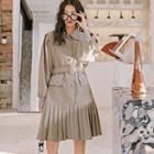 Plaid Panel Long-sleeve Collared Dress