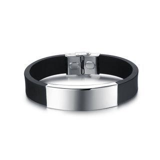 Fashion Classic Glossy Geometric 316l Stainless Steel Silicone Bracelet Silver - One Size