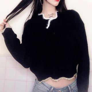 Contrast-trim Glitter Cropped Sweater
