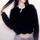 Contrast-trim Glitter Cropped Sweater
