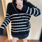 Striped Cable Knit Sweater Black - One Size