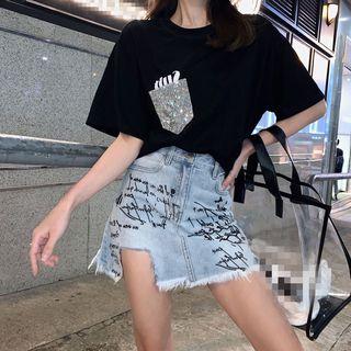 Lettering Denim A-line Skirt
