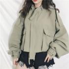 Puff-sleeve Cropped Adhesive Closure Jacket As Shown In Figure - One Size