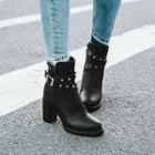 Chunky Heel Studded Belted Short Boots
