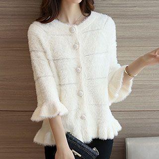 Furry 3/4 Sleeve Knit Coat