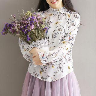 Floral Print Frill Collar Long Sleeve Blouse