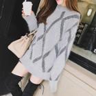 Rhombus Pattern Sweater Gray - One Size