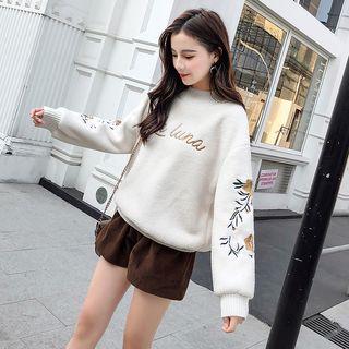 Flower Embroidered Fleece Pullover