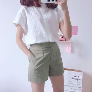 Set: Short-sleeve Stand Collar Shirt + Shorts