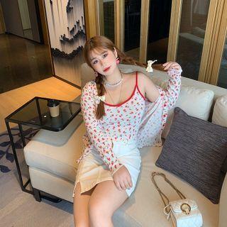 Floral Cardigan / Sleeveless Knit Top