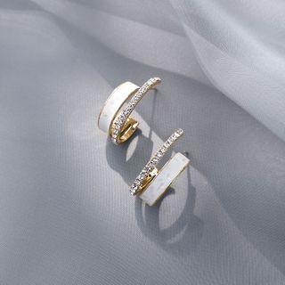 Rhinestone Alloy Open Hoop Earring 1 Pair - Gold & White - One Size