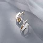 Rhinestone Alloy Open Hoop Earring 1 Pair - Gold & White - One Size