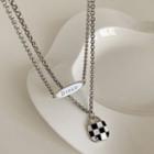 Set Of 2: Checkerboard Pendant Necklace + Letter Pendant Necklace Black & White & Silver - One Size