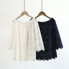 3/4-sleeve Off Shoulder Lace T-shirt