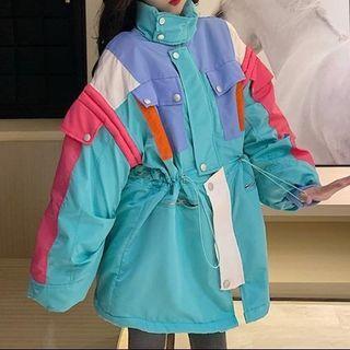 Color Block Drawstring Cargo Jacket