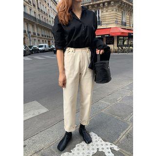 Tab-waist Chino Pants Cream - One Size