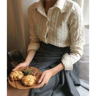 Collar-detail Cable-knit Cardigan