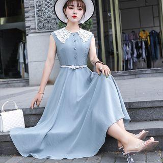 Sleeveless Crochet Collar A-line Midi Dress