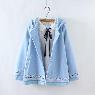 Embroidered Hooded Knit Coat