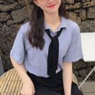 Short-sleeve Polo Shirt With Neck Tie
