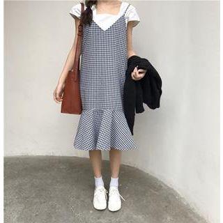 Spaghetti Strap Ruffle Gingham Dress