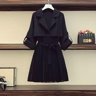 Pleated Trench Coat Dress