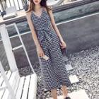 V-neck Plaid Jumpsuit