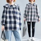 Plaid Peter Pan Collar Lantern-sleeve Shirt