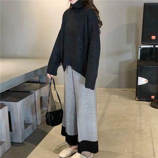 Turtleneck Sweater / Color Block Wide-leg Knit Pants