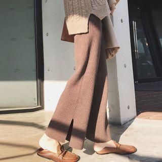 Slit-hem Knit Wide Leg Pants