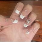 Embellished Pointed Faux Nail Tips 128 - White & Light Nude - One Size