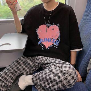 Heart Print Couple Matching Oversized Tee