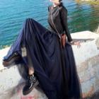 Set: Long-sleeve T-shirt + Midi A-line Mesh Skirt