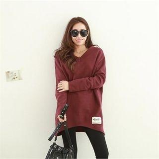 V-neck Brushed-fleece Lined Oversized Pullover