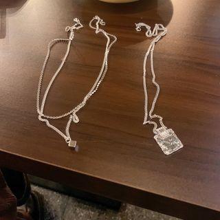 Square Pendant Layered Alloy Necklace Silver - One Size
