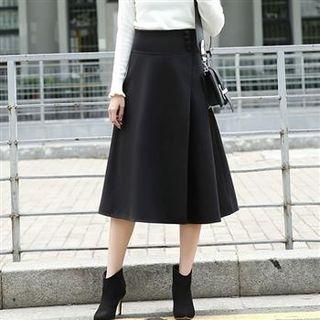 Buttoned Plain A-line Midi Skirt