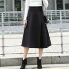 Buttoned Plain A-line Midi Skirt