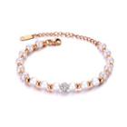 Elegant And Fashion Plated Rose Gold Geometric Round Pearl 316l Stainless Steel Bracelet With Cubic Zirconia Rose Gold - One Size