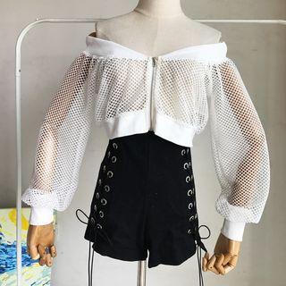 Fishnet Off Shoulder Zip Jacket