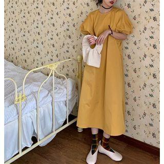 Plain Puff Short-sleeve Oversize Midi Dress