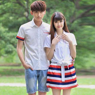 Couple Matching Panel Short-sleeve Shirt / Shirtdress