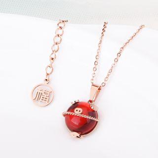 Pig Necklace Pig - Rose Gold & Red - One Size