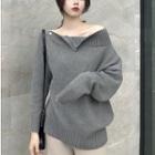 Asymmetric Collar Sweater As Shown In Figure - One Size